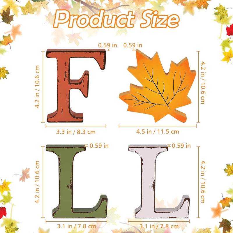 AinDen Fall Thanksgiving Decorations for Home, 4 Pcs Wooden Table Decor, Vintage Farmhouse Autumn Harvest Signs for Mantel, Shelf, Tiered Tray, Kitchen Tabletop, Entryway - Image 2